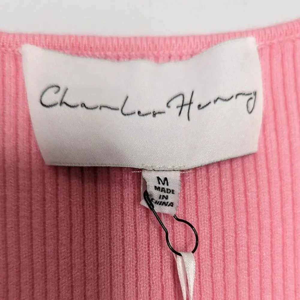 Charles Henry Pink Rib Twist Front Body-Con Minidress Sleeveless V-Neck NWT M - Picture 3 of 9